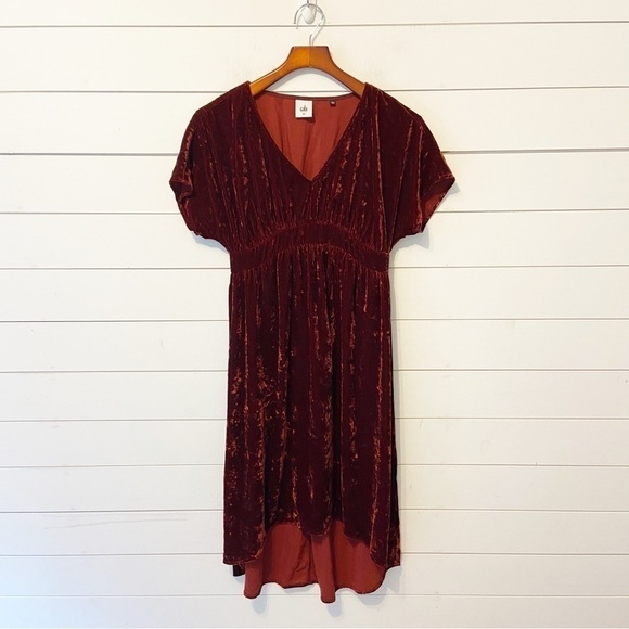 CAbi | Crimson Red Crushed Velvet Bohemian High/Low Midi Dress Size XS - Picture 2 of 9